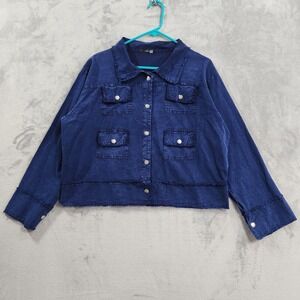 Giocam Jacket Women L Blue Cotton Frayed Hem Pockets Steampunk Victorian Cowgirl
